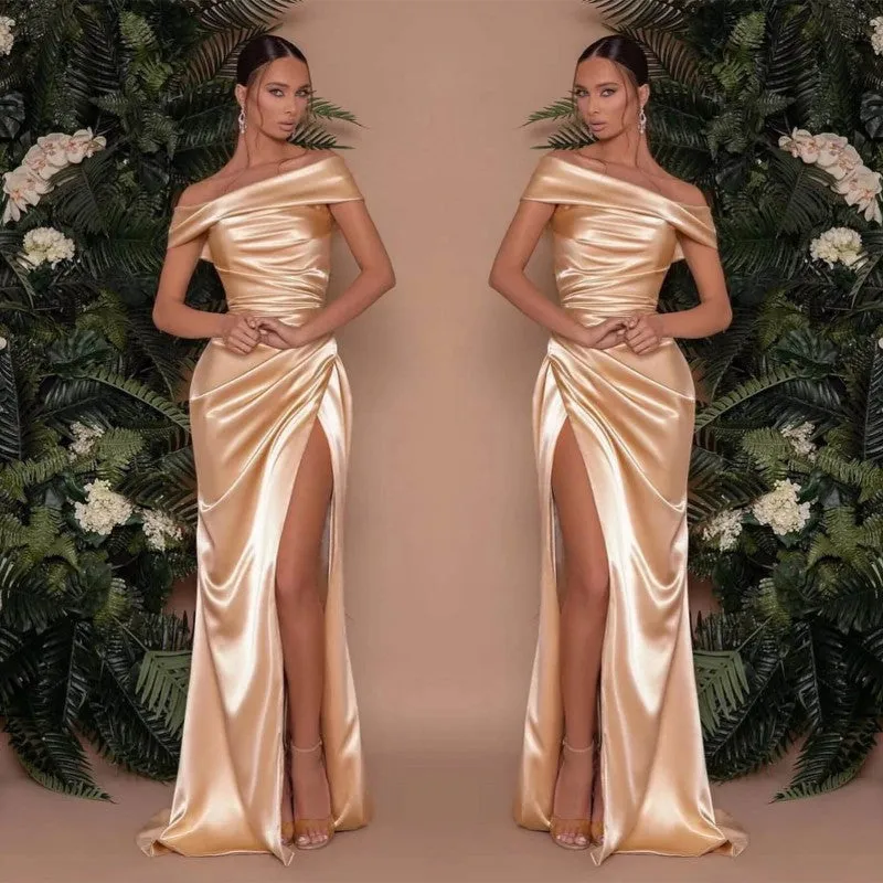 Off The Shoulder Charmeuse Prom Dress Split Mermaid