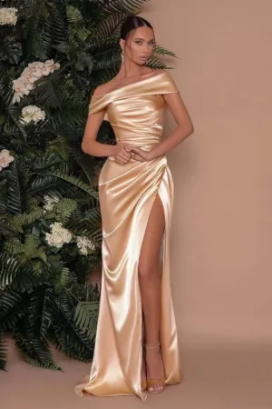Off The Shoulder Charmeuse Prom Dress Split Mermaid