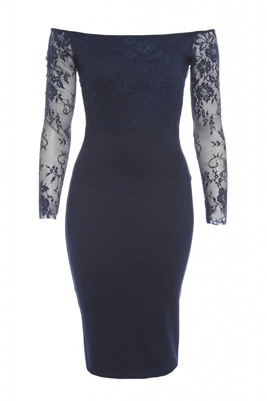 Off The Shoulder Lace Contrast Dress