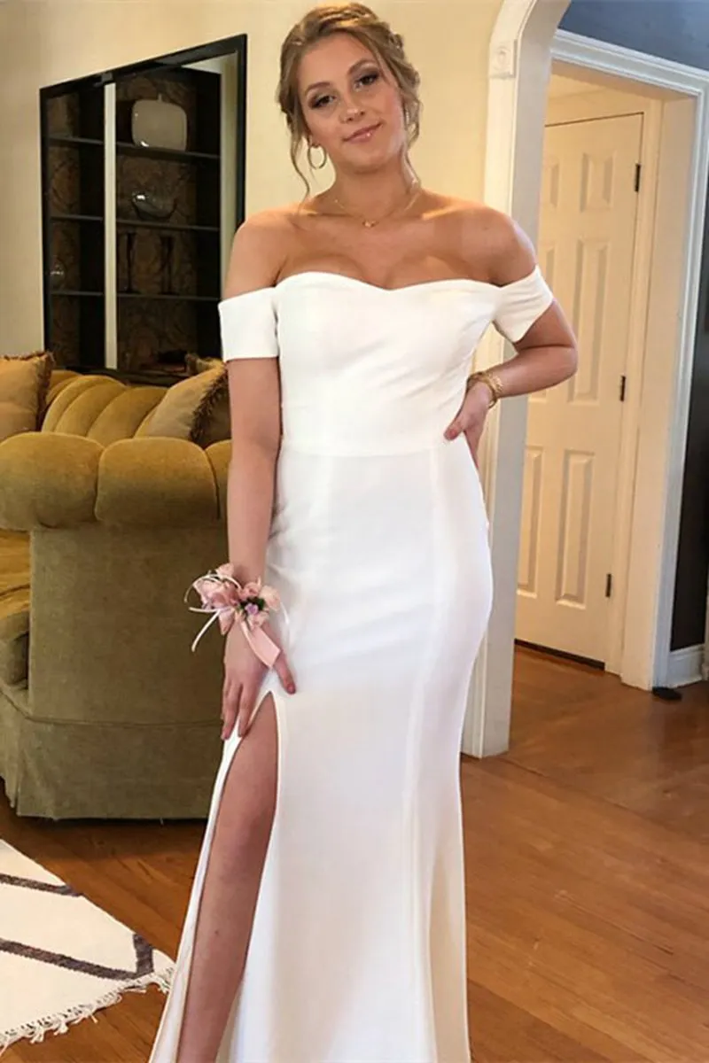 Off-the-Shoulder Long Bridesmaid Dresses with Slit