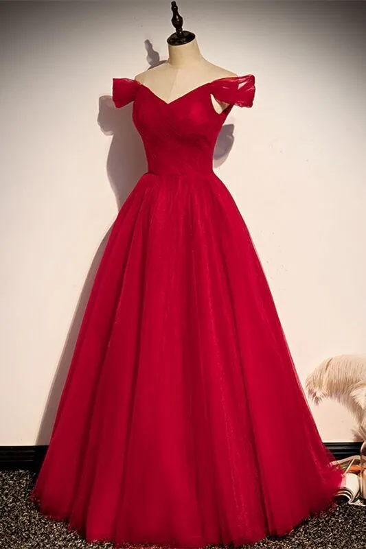 Off the Shoulder Red Tulle Prom Dress