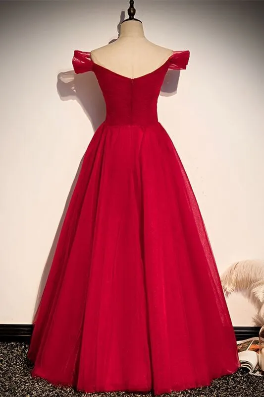 Off the Shoulder Red Tulle Prom Dress