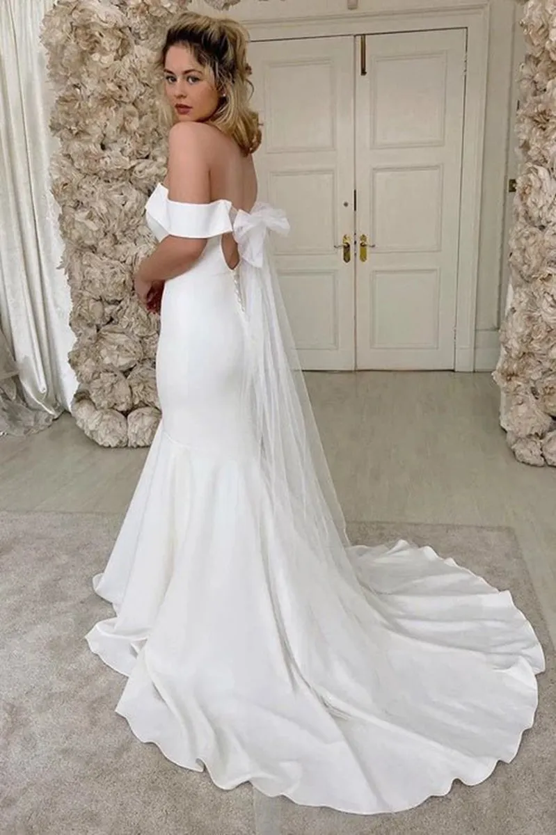 Off the Shoulder Satin Mermaid Wedding Dresses