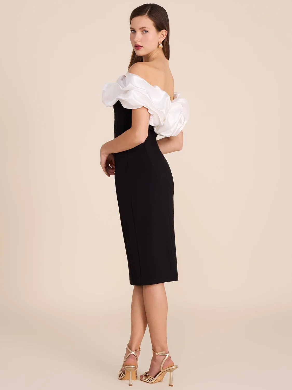 Off-The-Shoulder Sheath Dress With Statement Ruffle