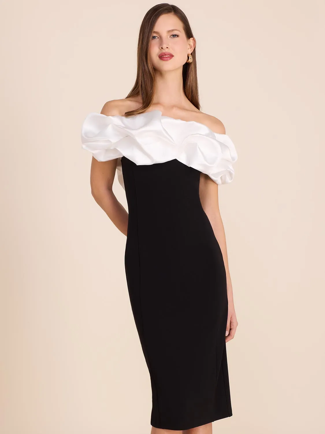 Off-The-Shoulder Sheath Dress With Statement Ruffle