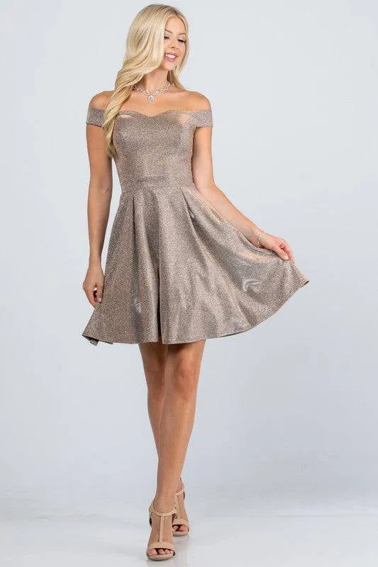 Off the shoulder skater dress jaquard