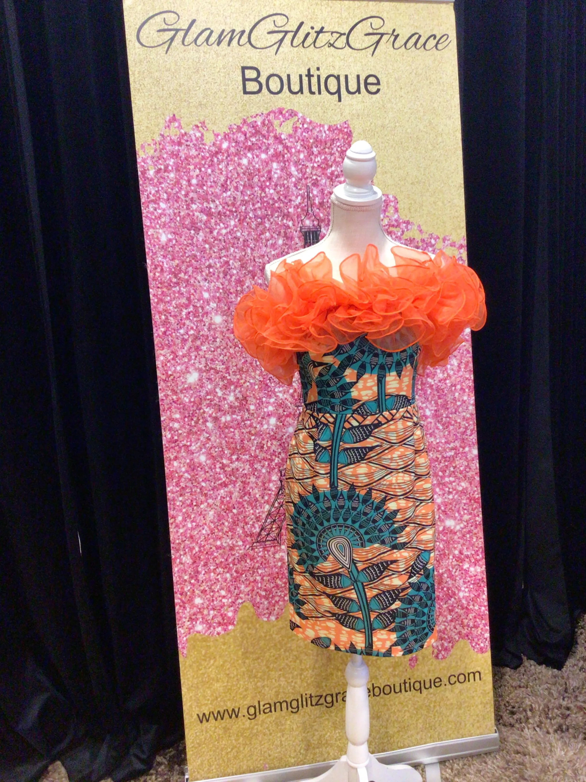 Orange Off the Shoulder Multi Mini Dress