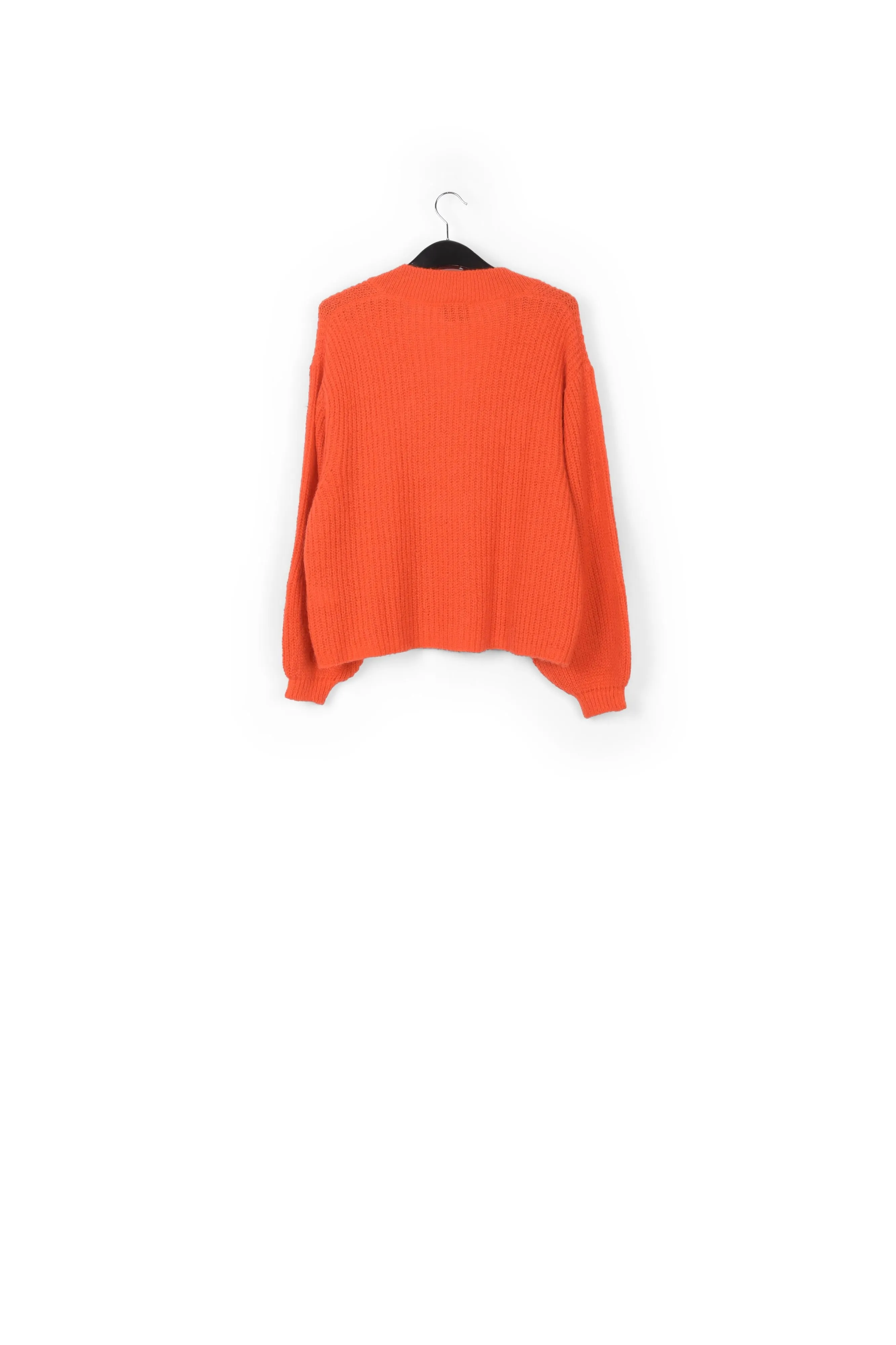 Orange ribbed-knit V-neck sweater
