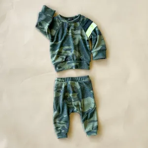 Oren Baby Set | Camo w/ Charcoal & Neon Stripes Faux Cashmere