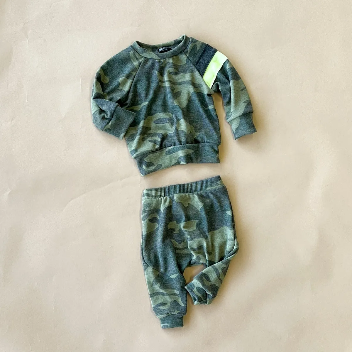 Oren Baby Set | Camo w/ Charcoal & Neon Stripes Faux Cashmere