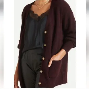 Paige cardigan Alpaca wool sweater burgundy ashe sz L fuzzy cozy oversized