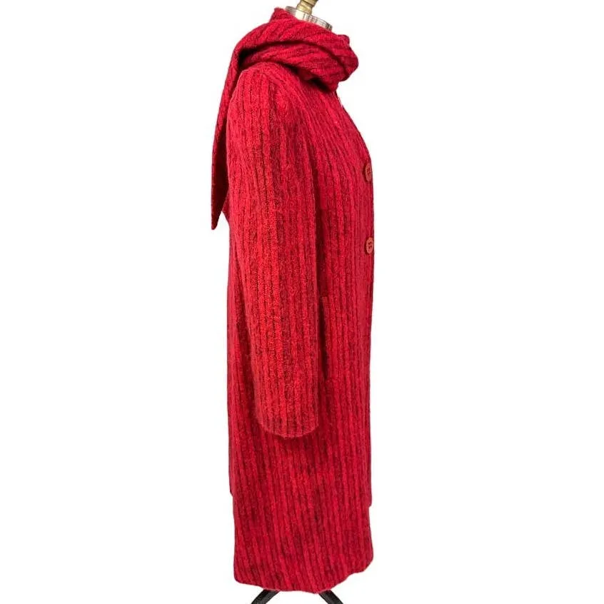 Pauline Trigere Coat Vintage Wool Sz 6/S  Red Black Stripe Fuzzy 1970s-80s