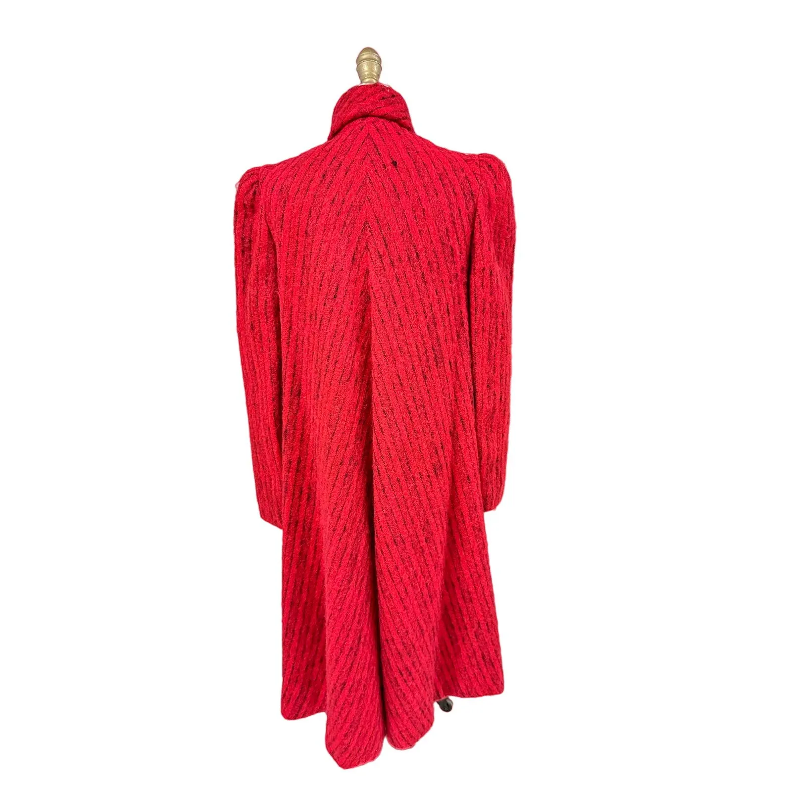 Pauline Trigere Coat Vintage Wool Sz 6/S  Red Black Stripe Fuzzy 1970s-80s