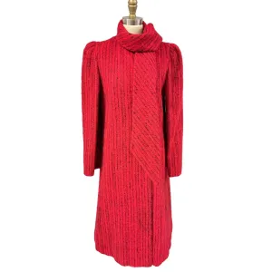 Pauline Trigere Coat Vintage Wool Sz 6/S  Red Black Stripe Fuzzy 1970s-80s