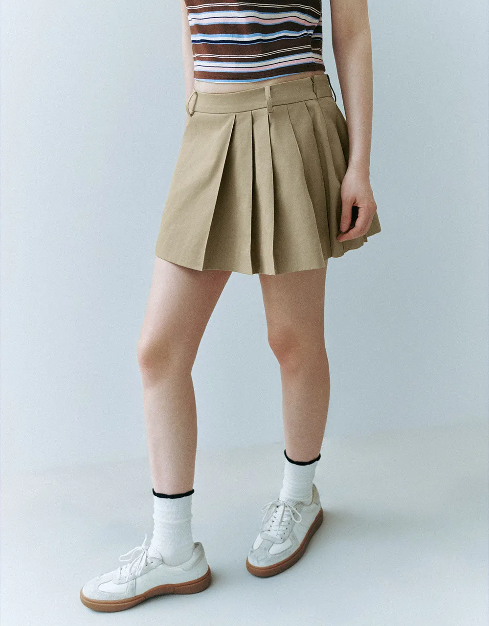 Pleated Mini A-Line Skirt