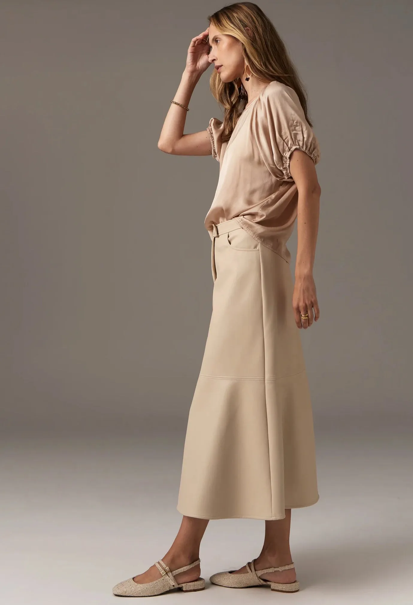 Pol Clothing - Ollie Faux Leather Skirt - Pebble