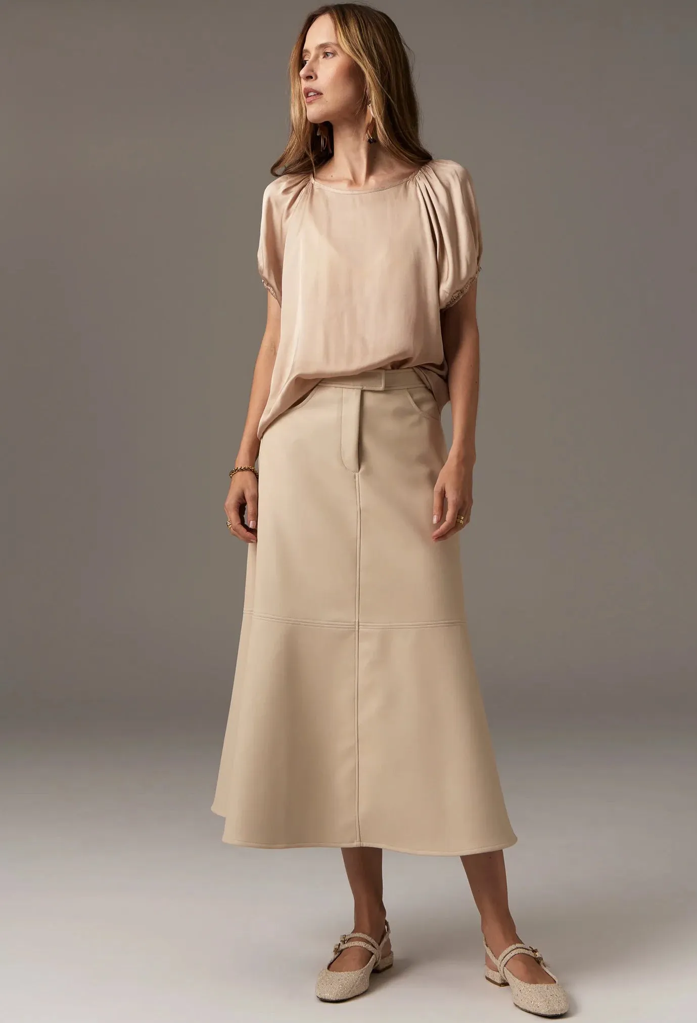 Pol Clothing - Ollie Faux Leather Skirt - Pebble