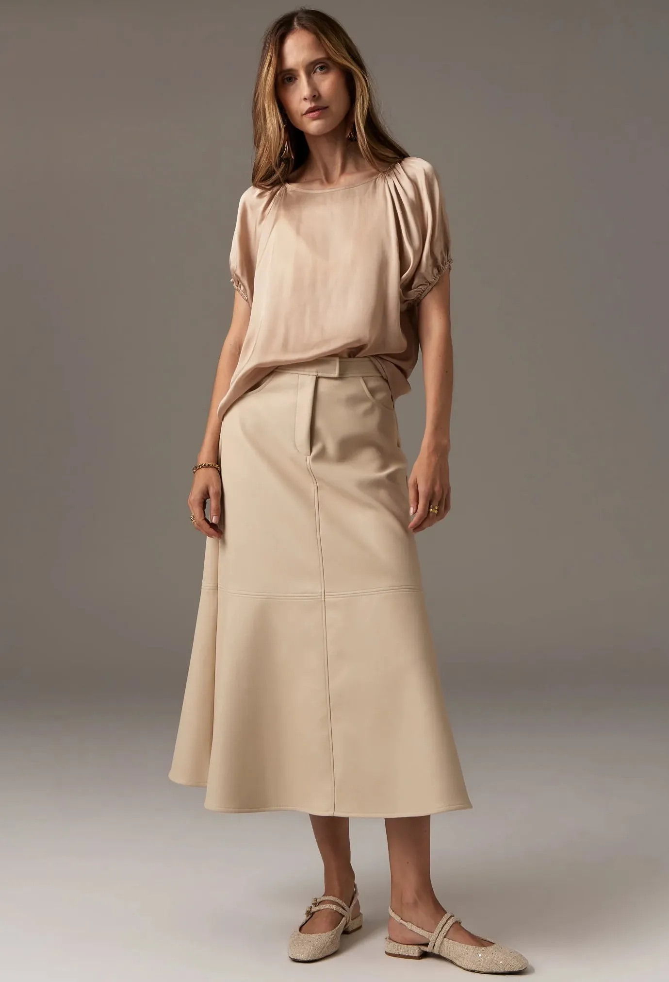 Pol Clothing - Ollie Faux Leather Skirt - Pebble