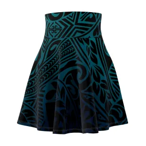 Polynesian Tribal in Teal Skater Skirt
