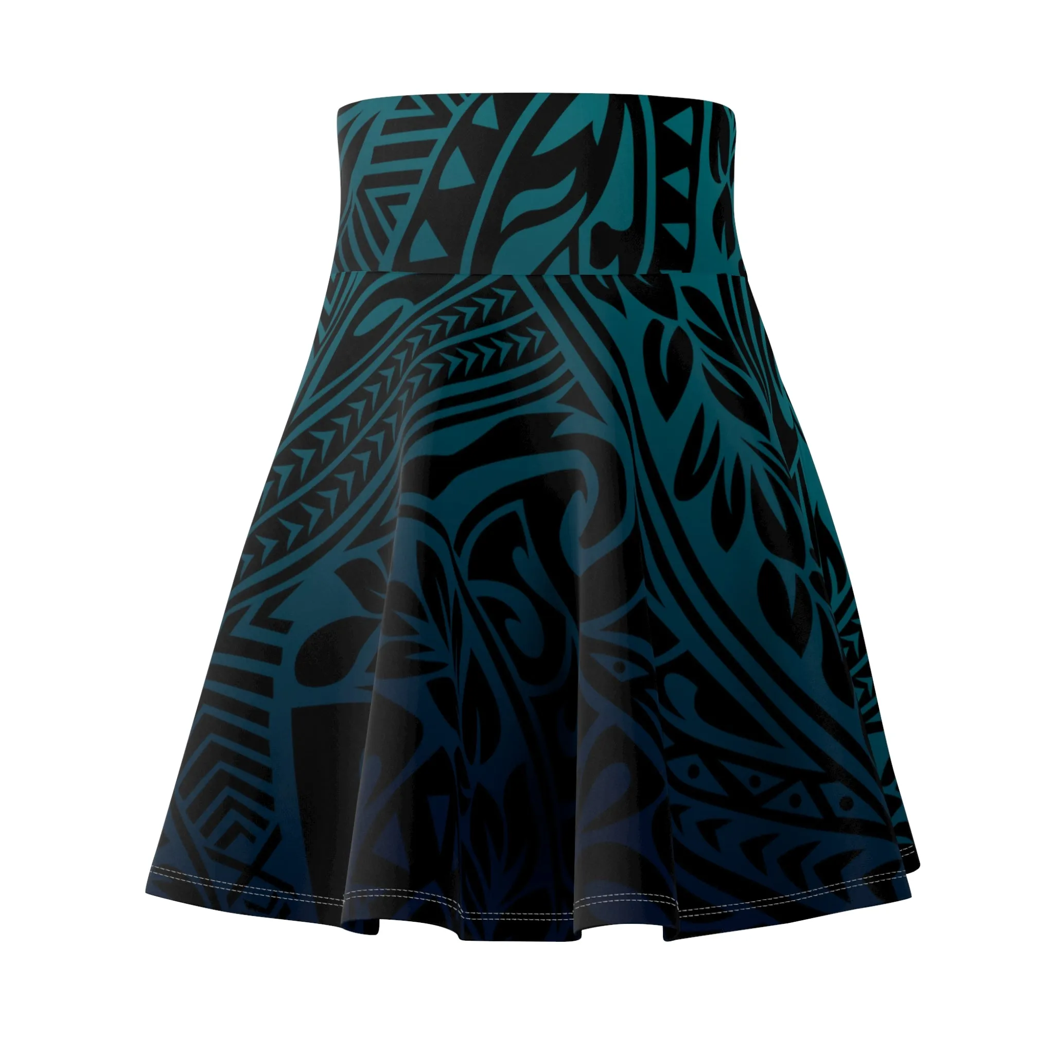 Polynesian Tribal in Teal Skater Skirt