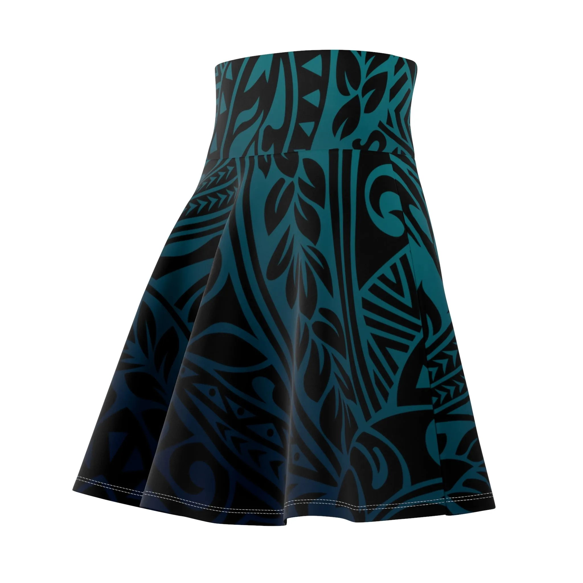 Polynesian Tribal in Teal Skater Skirt