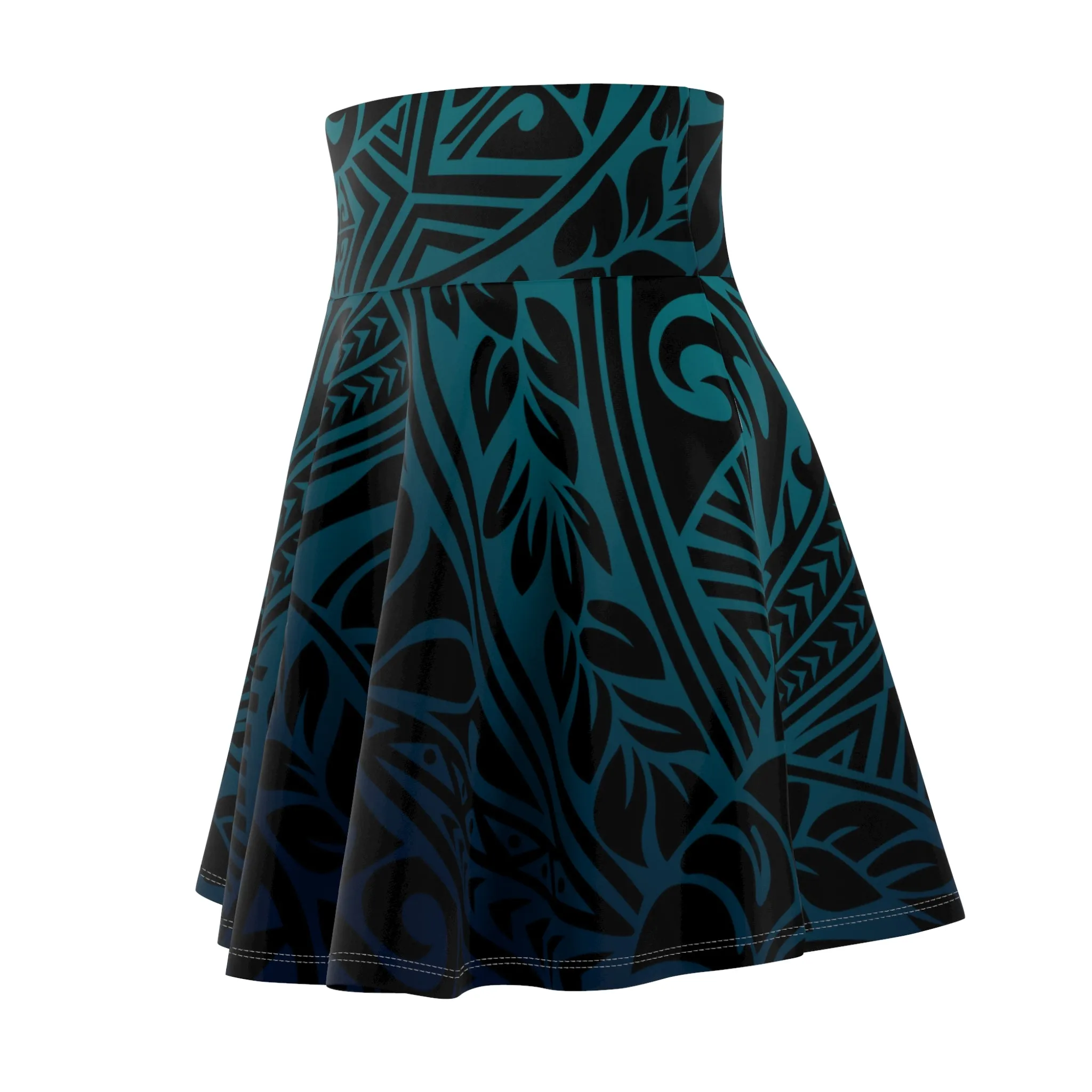 Polynesian Tribal in Teal Skater Skirt