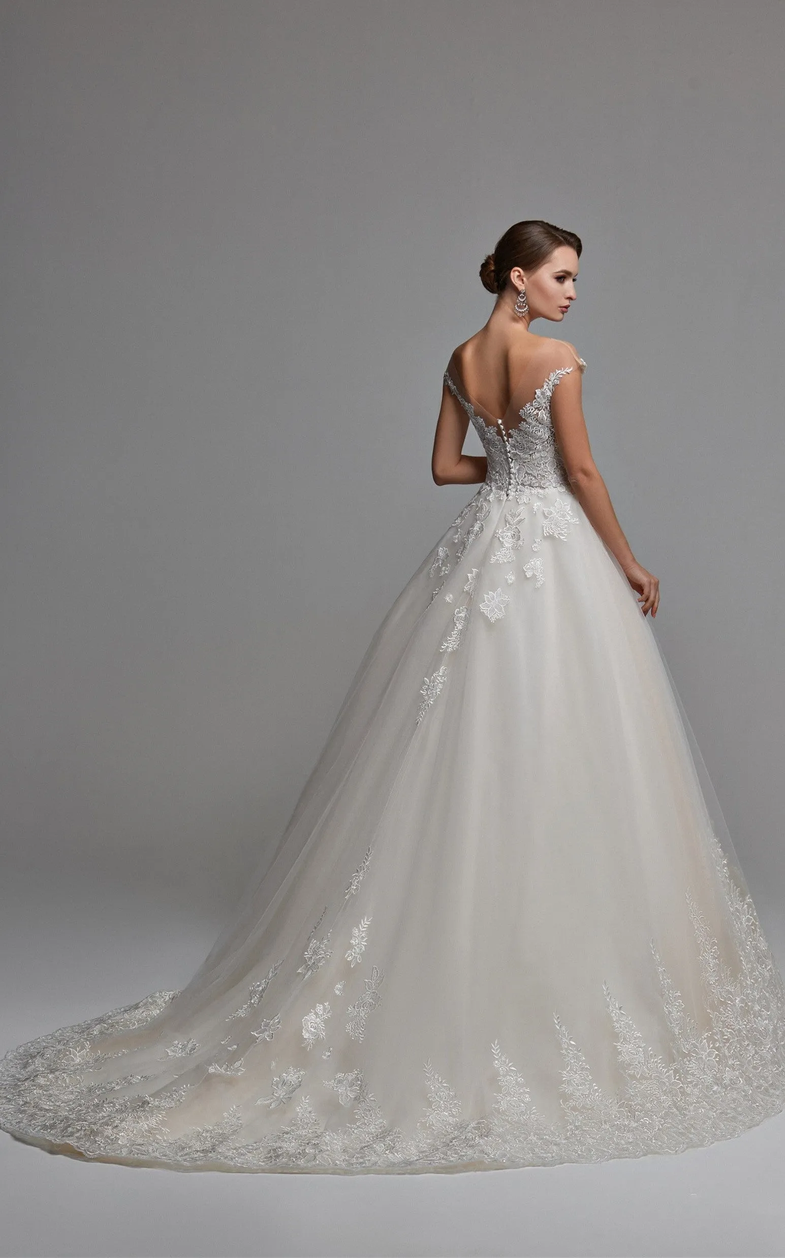Princess Fairy Ball Gown V-neck Tulle Wedding Gown with Appliques-716123