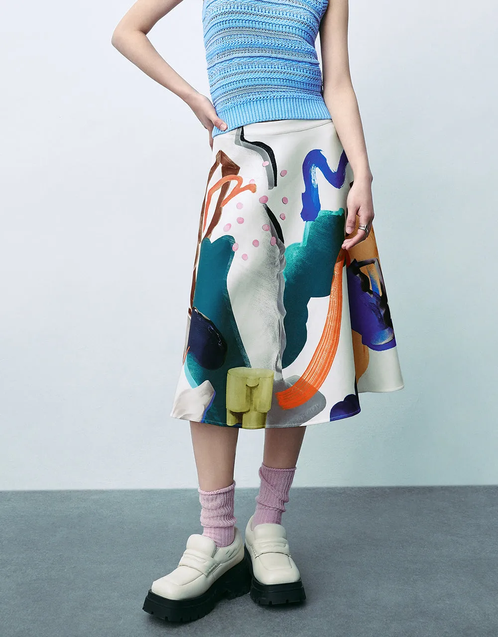 Printed Midi A-Line Skirt