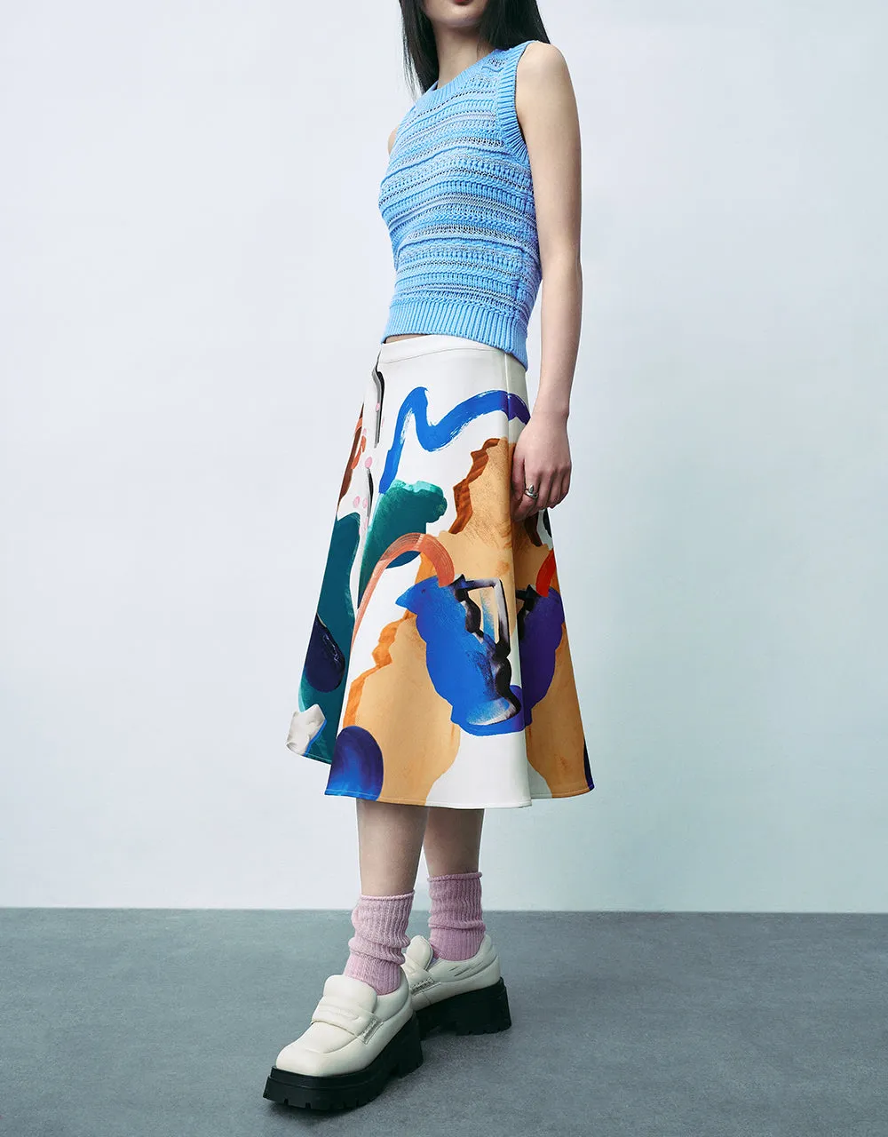 Printed Midi A-Line Skirt