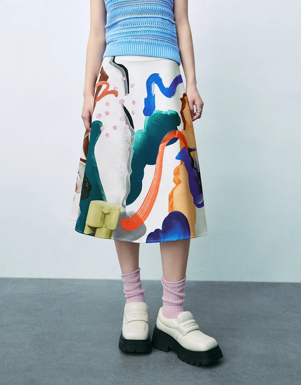 Printed Midi A-Line Skirt