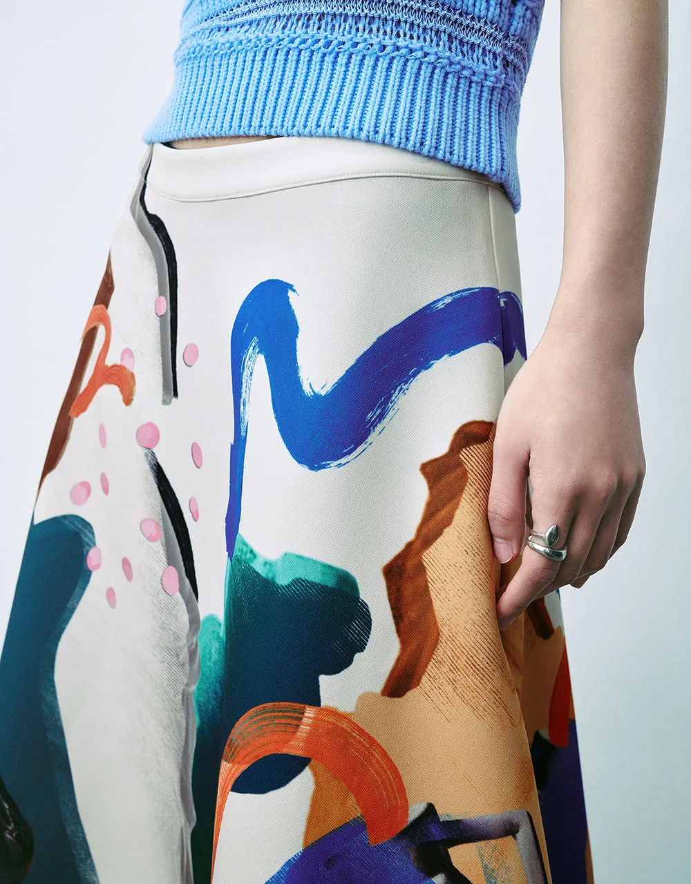 Printed Midi A-Line Skirt