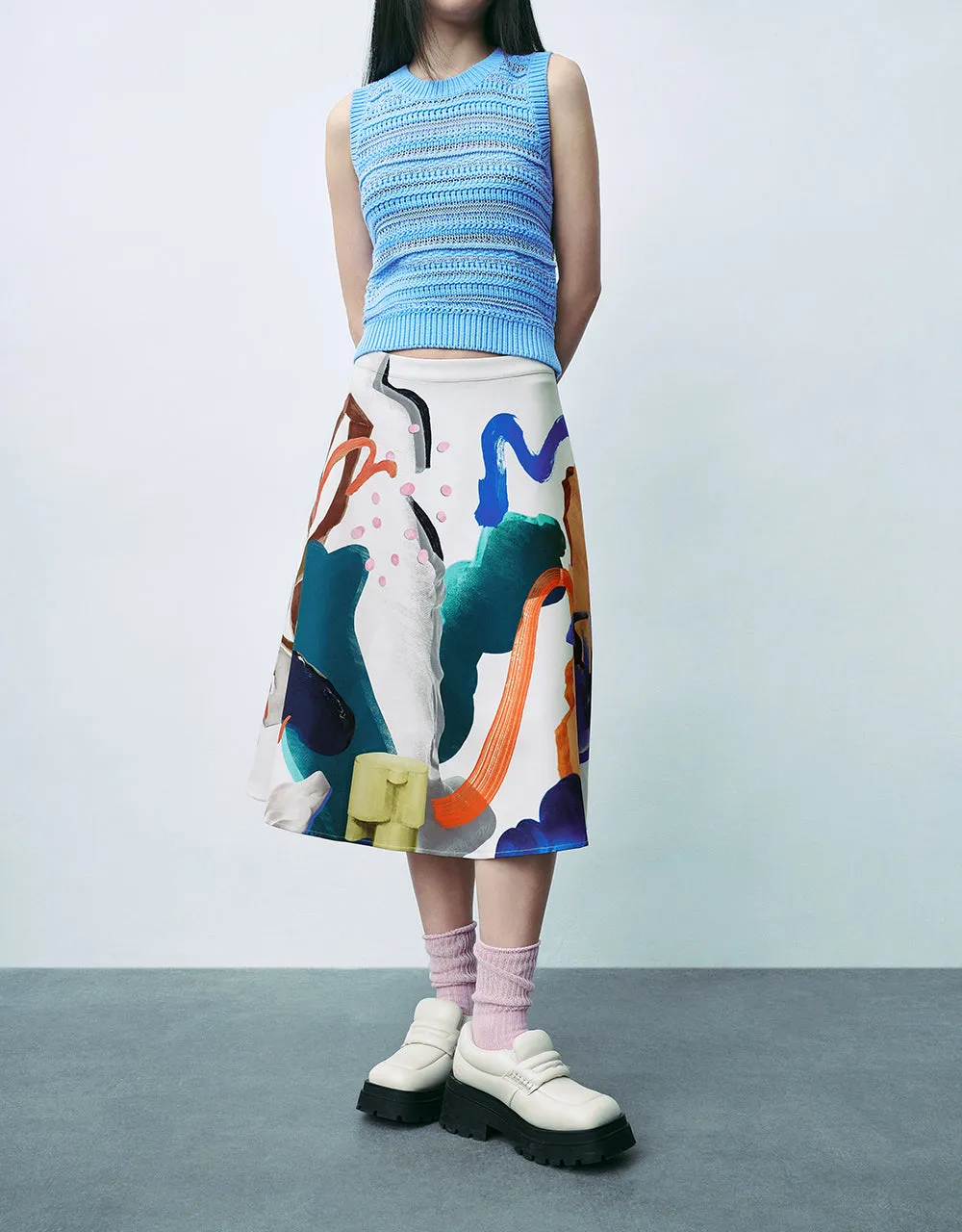 Printed Midi A-Line Skirt