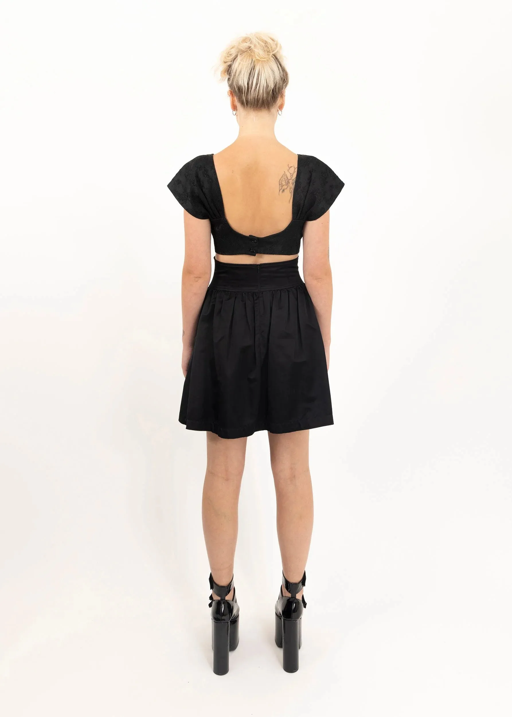 Puff sleeve floral jacquard bustier top