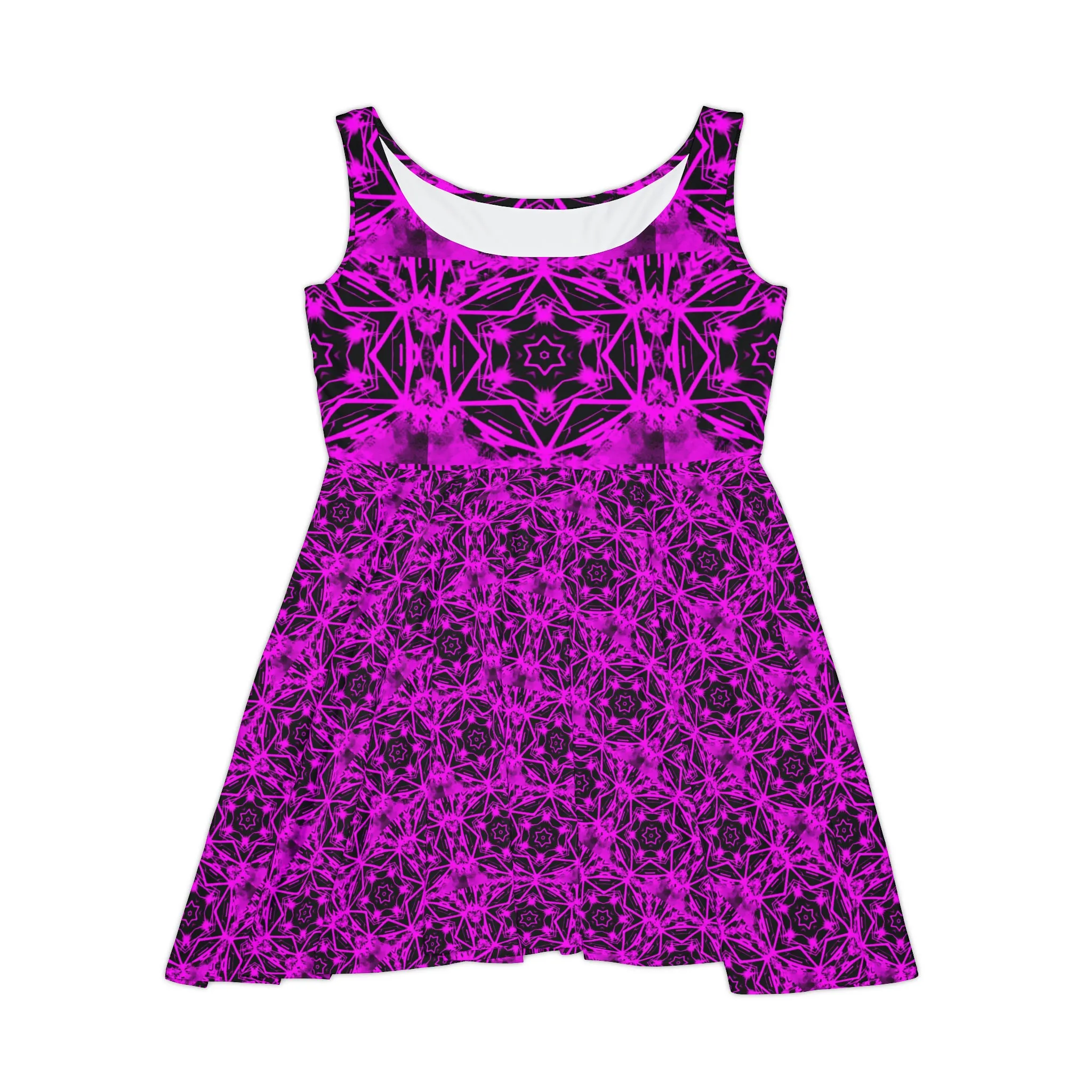 Purple Stars Pattern Printed Skater Dress up to 2XL