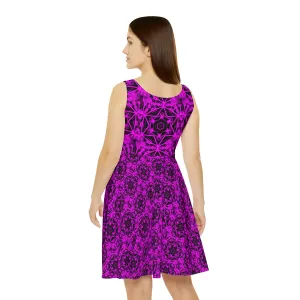 Purple Stars Pattern Printed Skater Dress up to 2XL