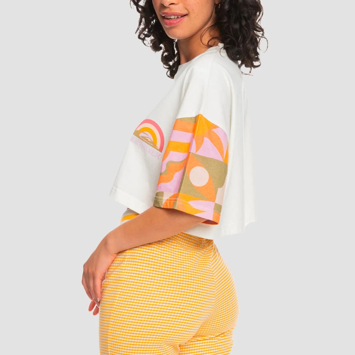 Quiksilver Maxi Crop Bloc Organic T-Shirt Lily White - Womens