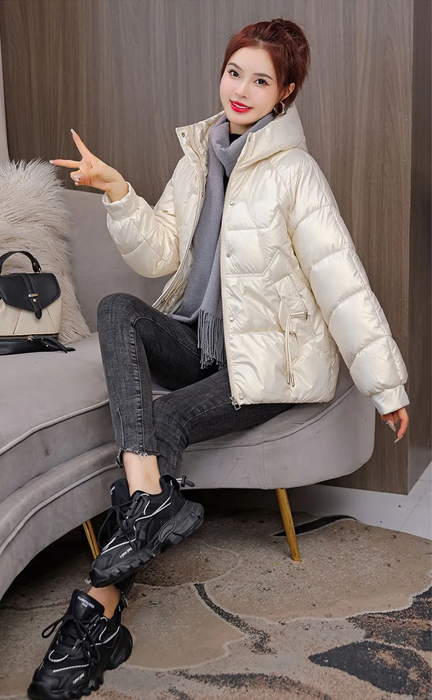 Quilted and Padded Hooded Jacket for Women