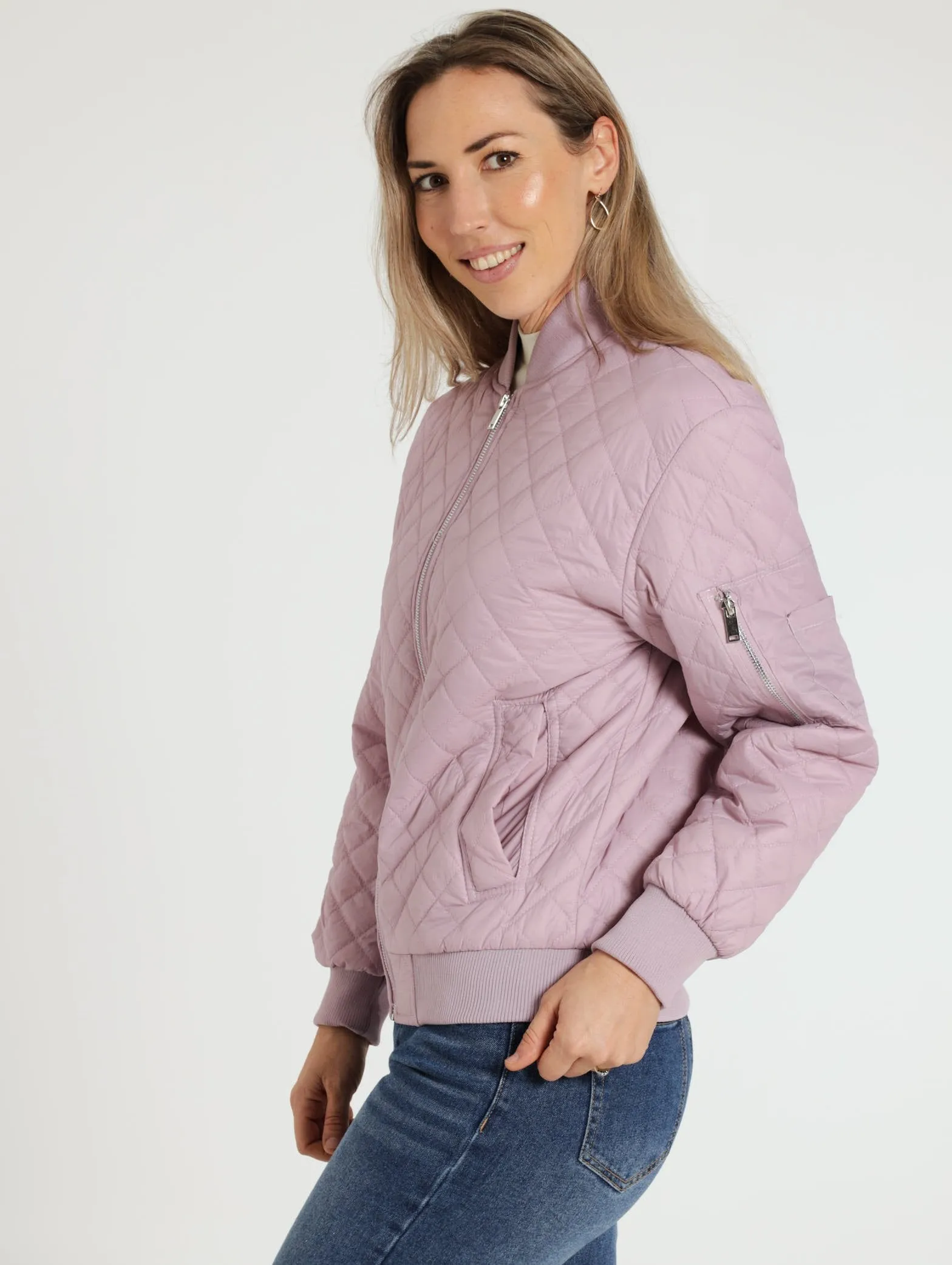 Quilted Bomber Jacket - Mauve