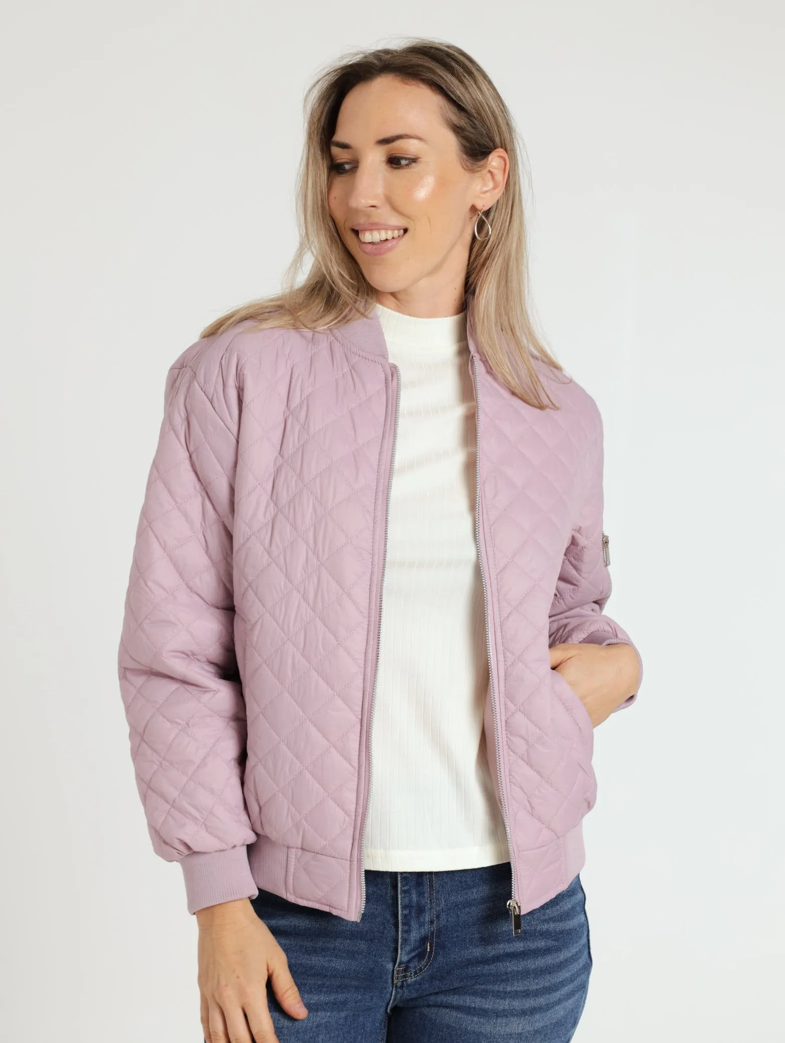 Quilted Bomber Jacket - Mauve