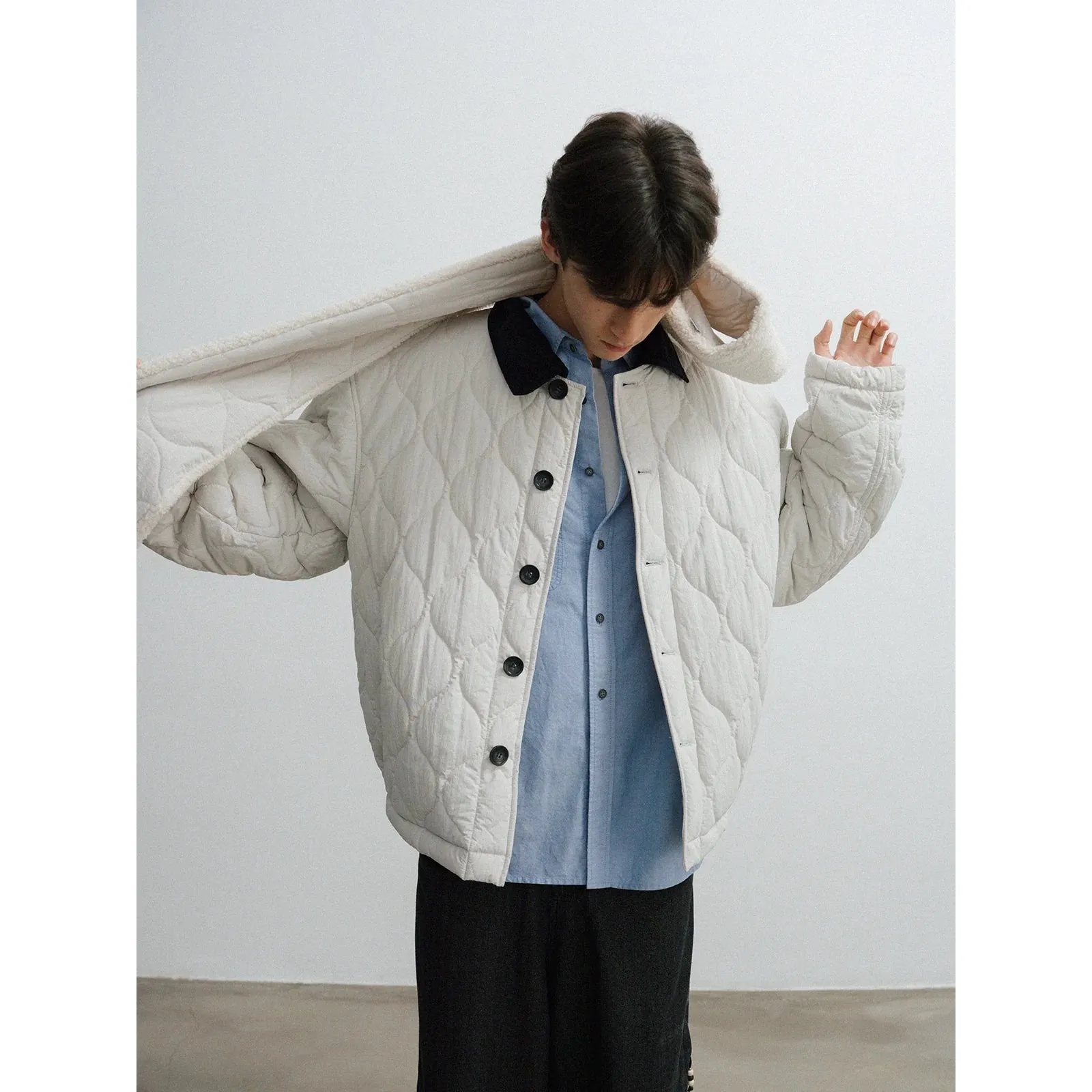 Quilted Contrast Collar Jacket