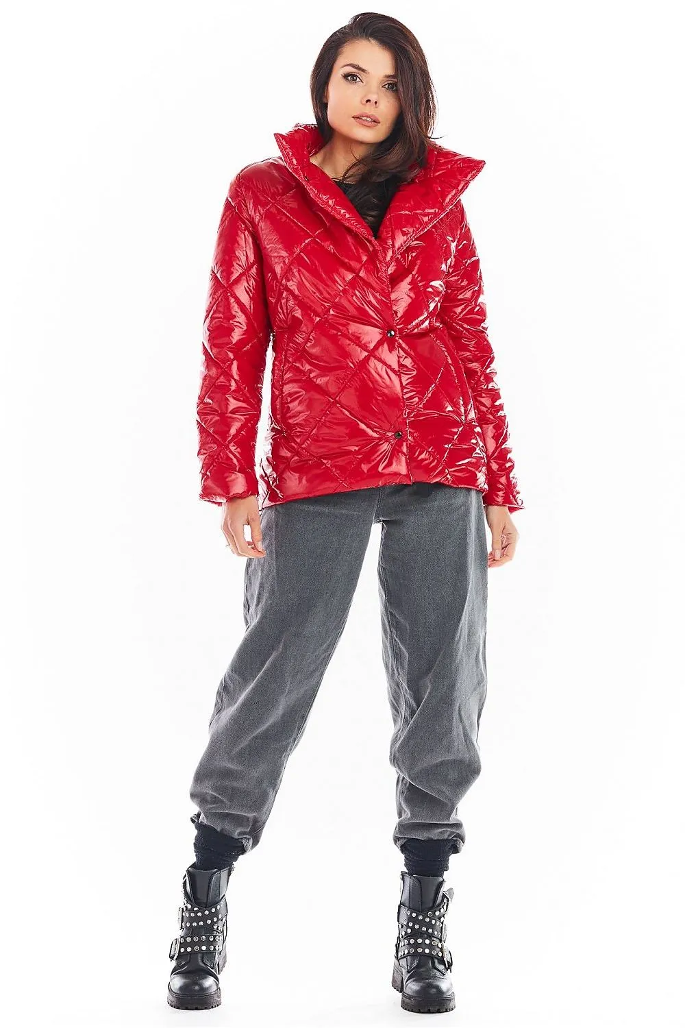 Quilted High-Collar Button Jacket
