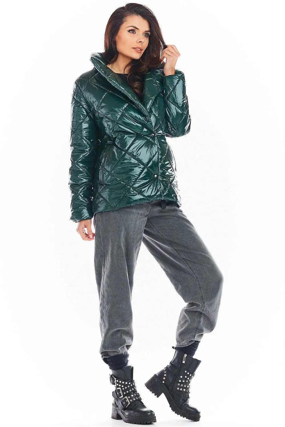 Quilted High-Collar Button Jacket