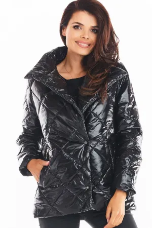 Quilted High-Collar Button Jacket