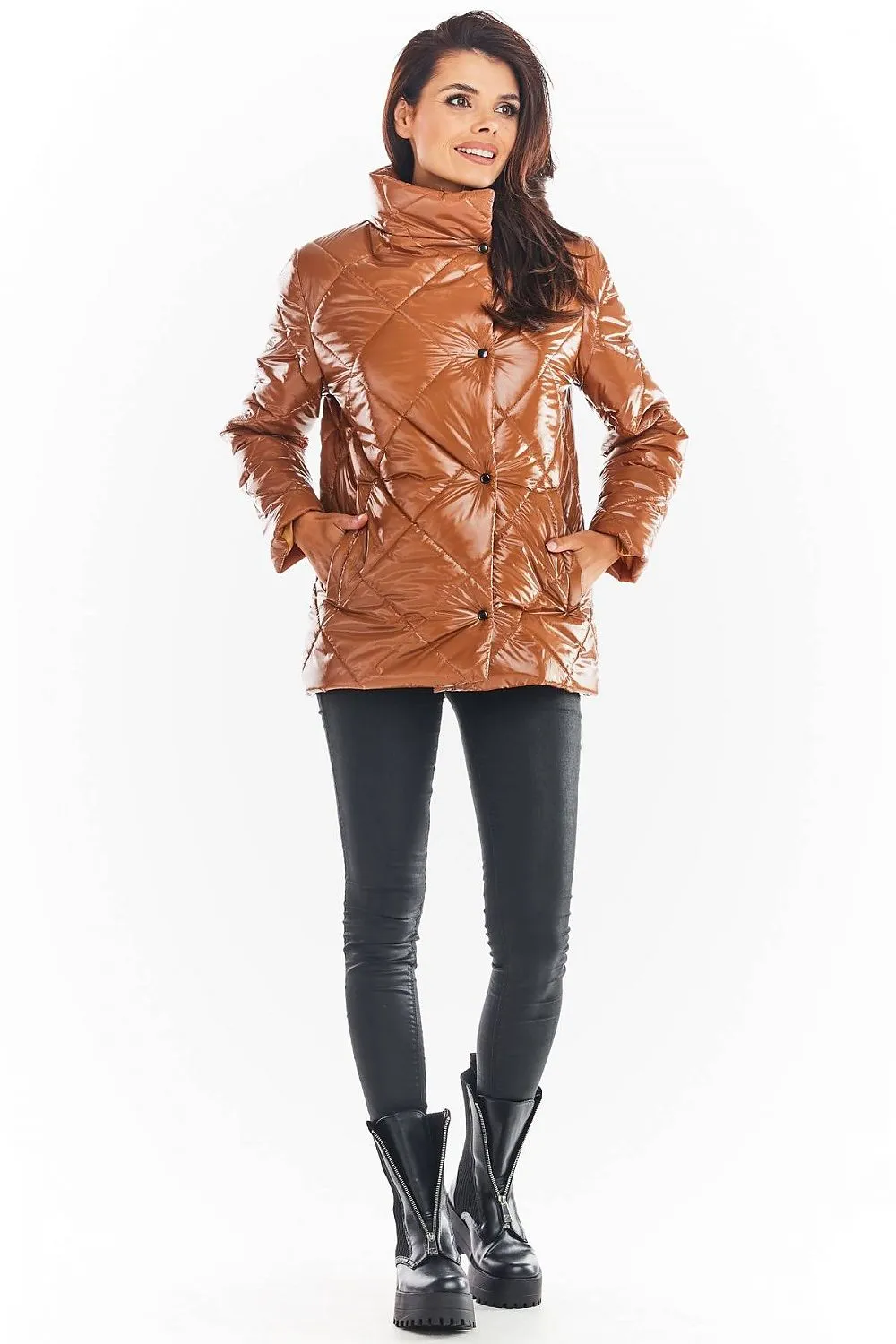 Quilted High-Collar Button Jacket
