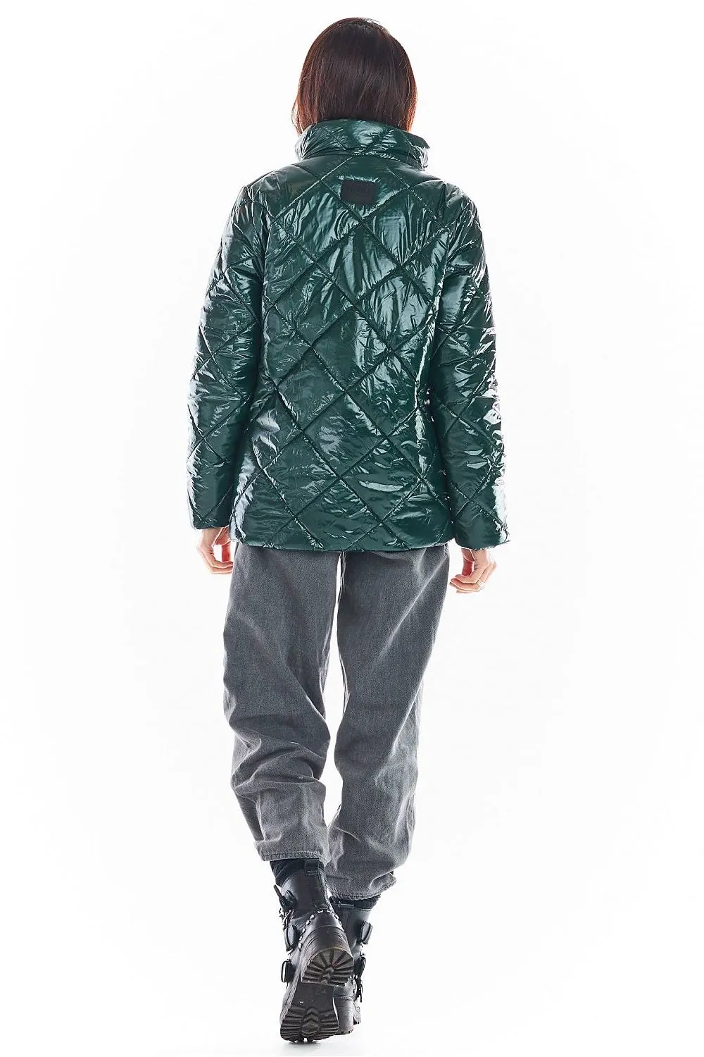 Quilted High-Collar Button Jacket