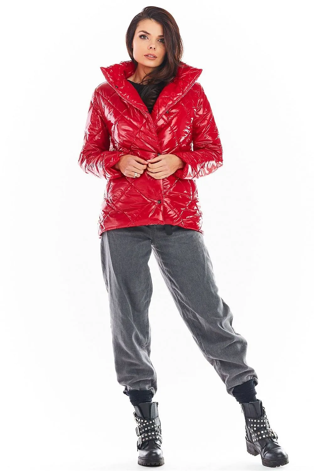 Quilted High-Collar Button Jacket