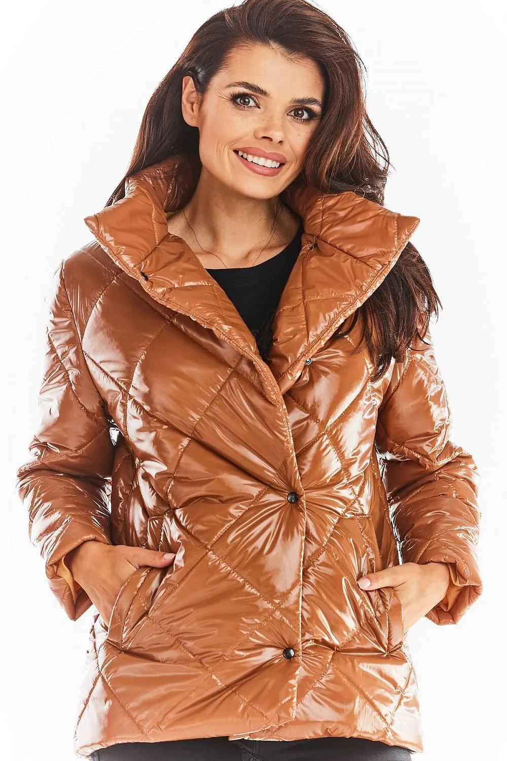 Quilted High-Collar Button Jacket