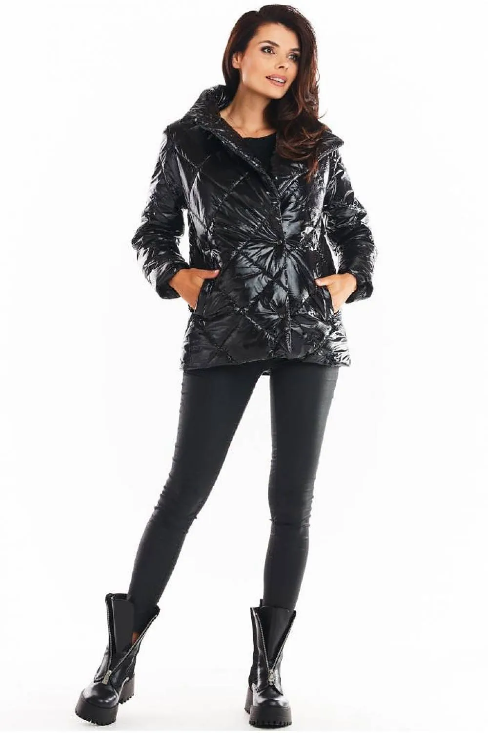 Quilted High-Collar Button Jacket