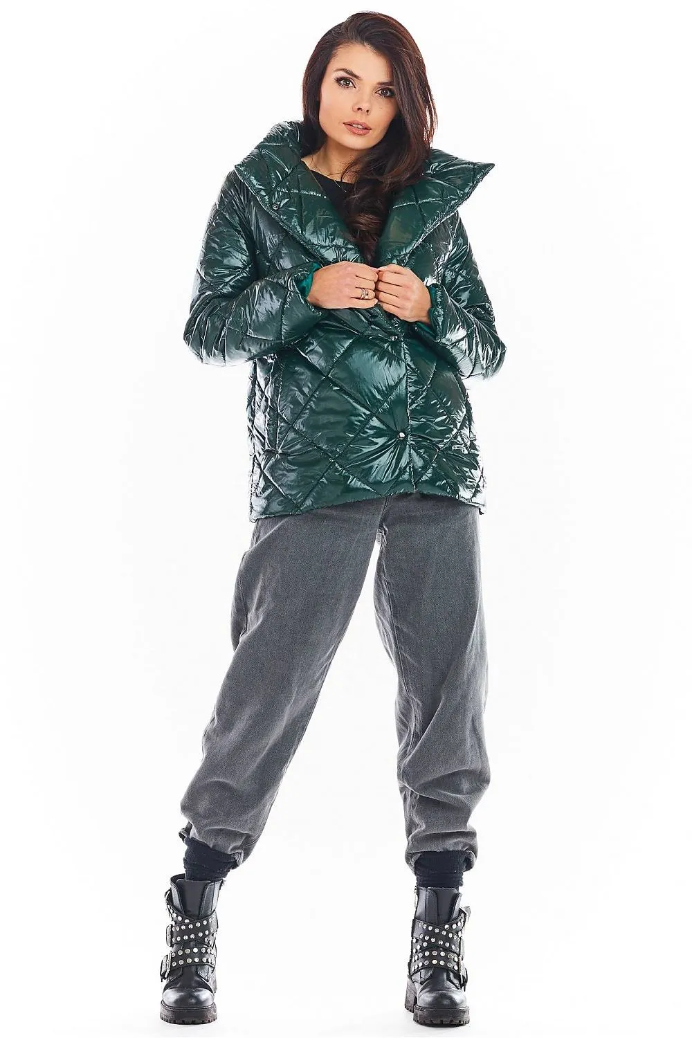 Quilted High-Collar Button Jacket