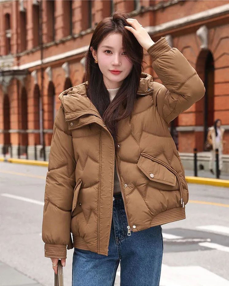 Quilted Water-Resistant Zip-Up Puffer Jacket for Women